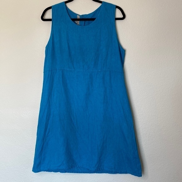 Flax linen dress women’s small tank button back blue shift EUC - Picture 1 of 6
